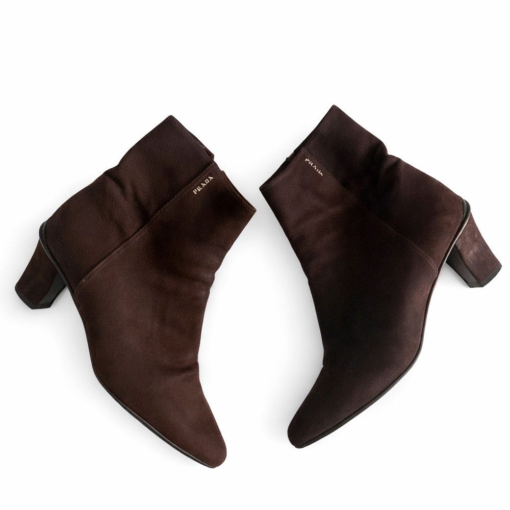 Prada Brown Suede Leather Ankle Booties